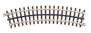 O-36 FULL CURVE SECTION Atlas Item# 6066 O-36 FULL CURVE SECTION Atlas Item# 6066 Premium Nickel Silver Track (Brown Ties)
The scale-sized plastic brown track ties have a wood grain, the tie-plates have spikes, and the rail joiners have the bolt detail of real track.
To add to the realism, the center rail is blackened.
12 pcs. to circle.